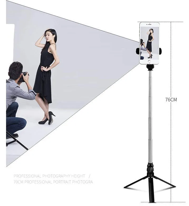 XT09 Tripod Stand Extendable 360?? Rotation Self-timer Bluetooth Selfie Stick Monopod Foldable Live XT10 Mobile Phone Bracket XT09 pink