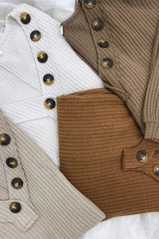 ZENANA Brushed Thermal Waffle Button Detail Sweater